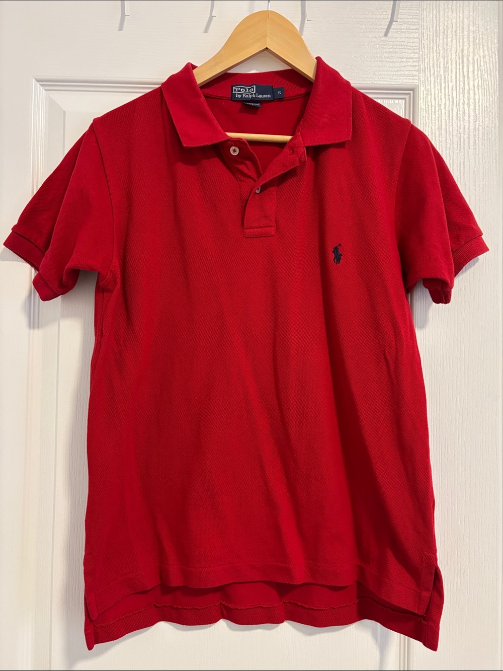 Ralph Lauren Men's Red Polo Shirt with Navy Logo